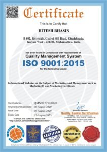 ISO Certification for Hitesh Bhasin Marketing91 and Marketing Certificate
